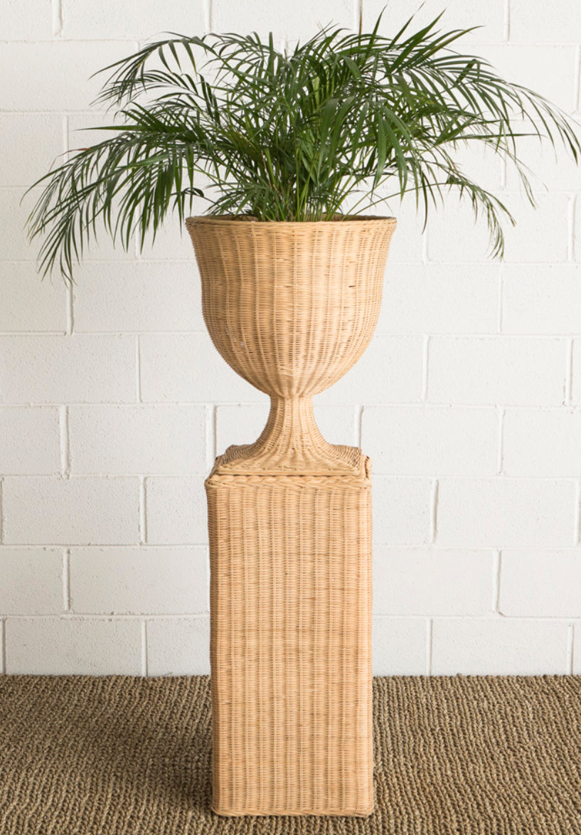Rattan Urn on Pedestal - Amber + Willow