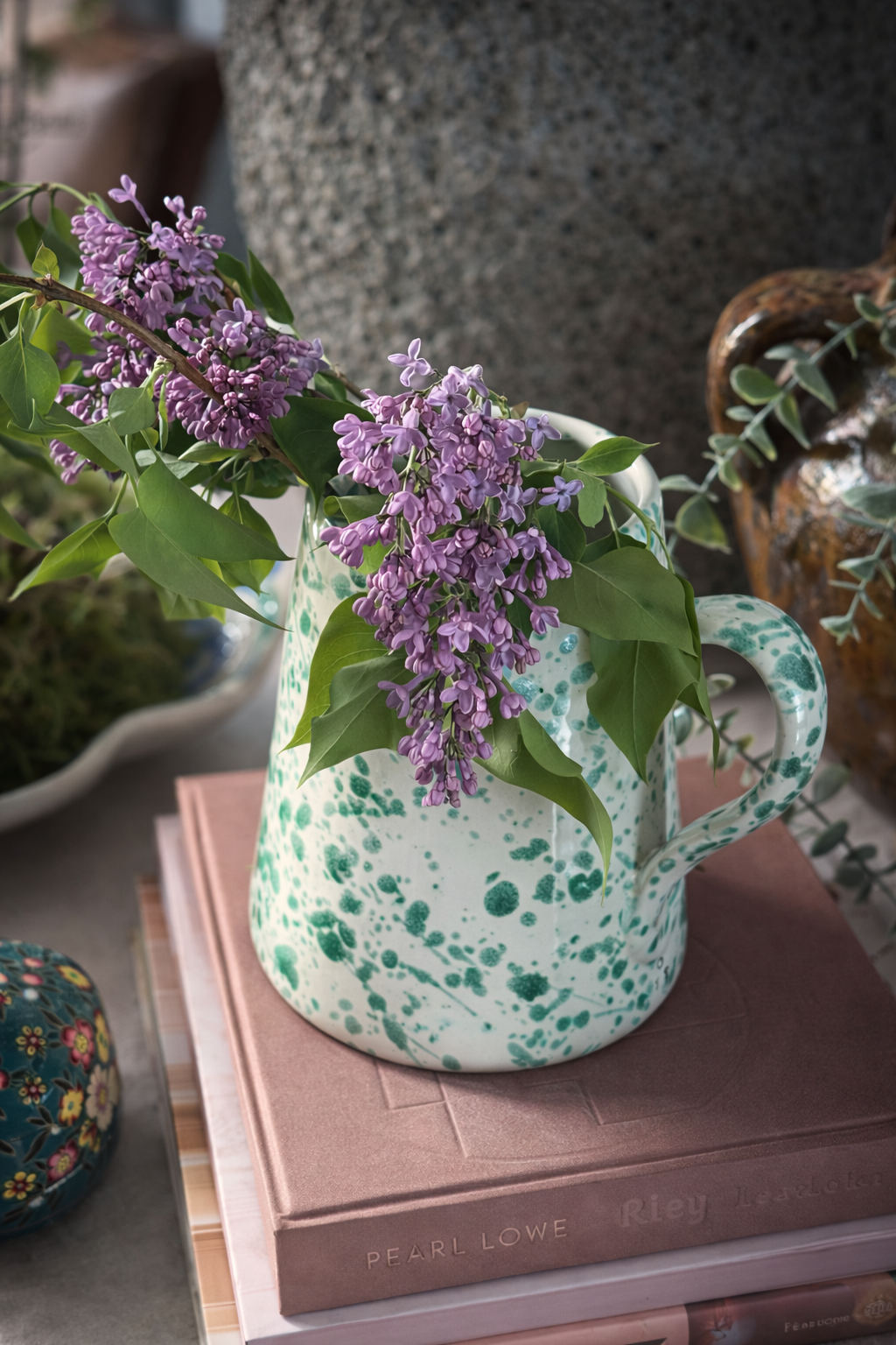 Italian Ceramic Splatter Jug, Green - Amber + Willow