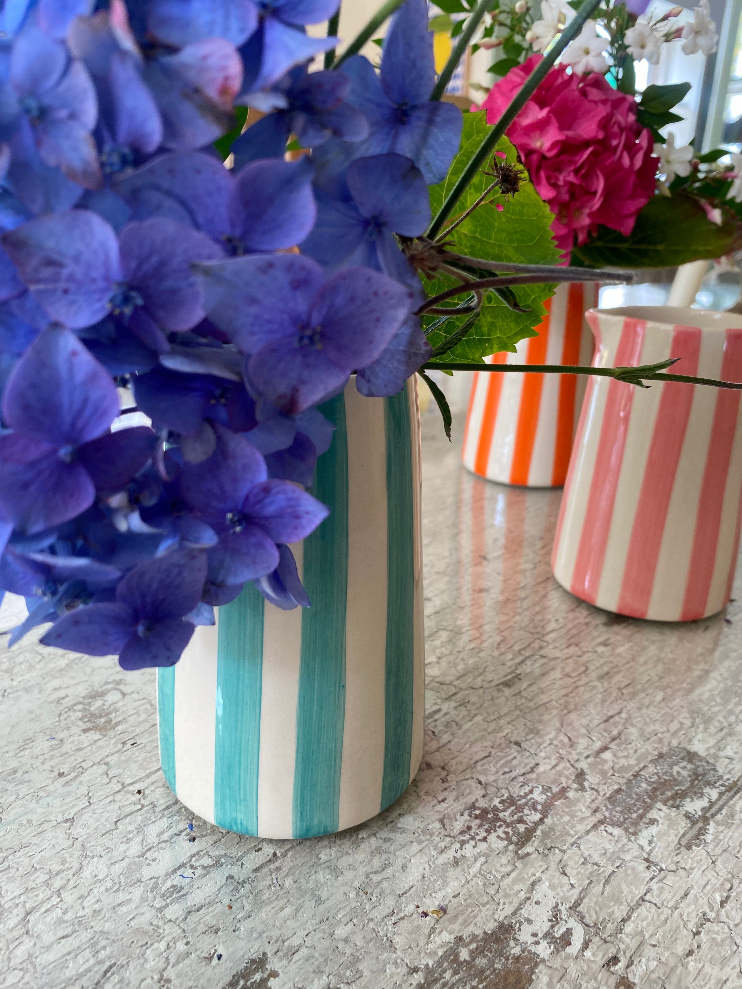 Handmade Striped Ceramic Jug - Amber + Willow