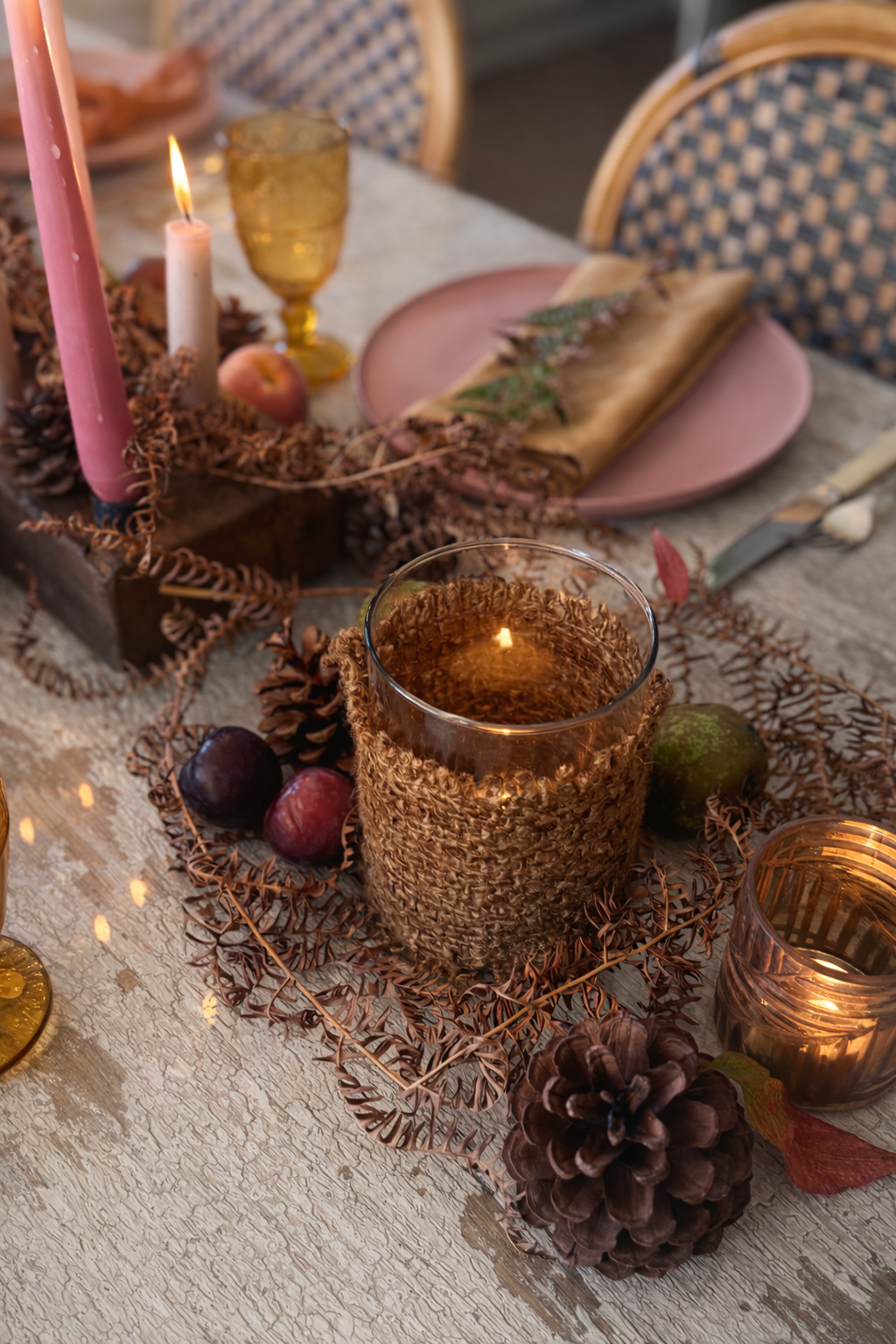 Abigail Ahern Malin candle holder with woven cotton case - Amber + Willow