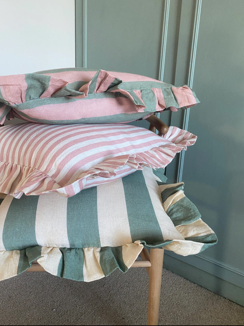 Sea Green Stripe Ruffle Cushion Cover, Amuse La Bouche