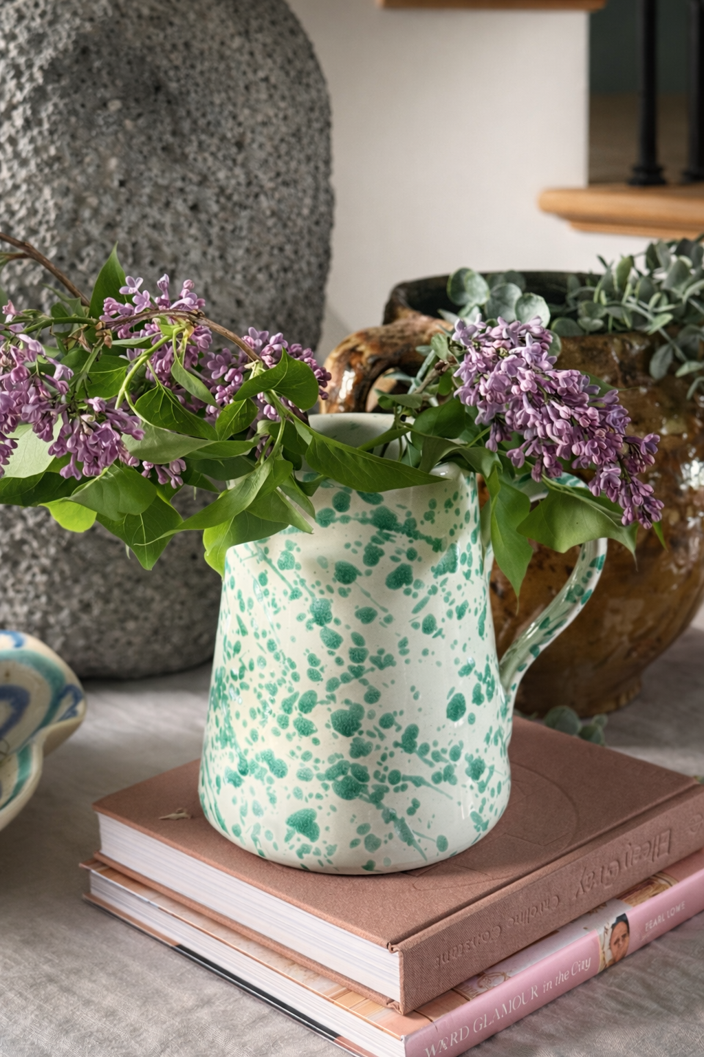 Italian Ceramic Splatter Jug, Green - Amber + Willow