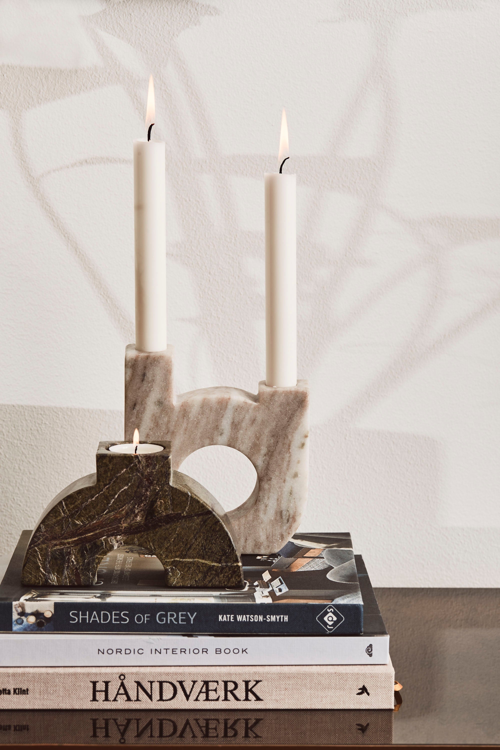 double arm marble candle holder