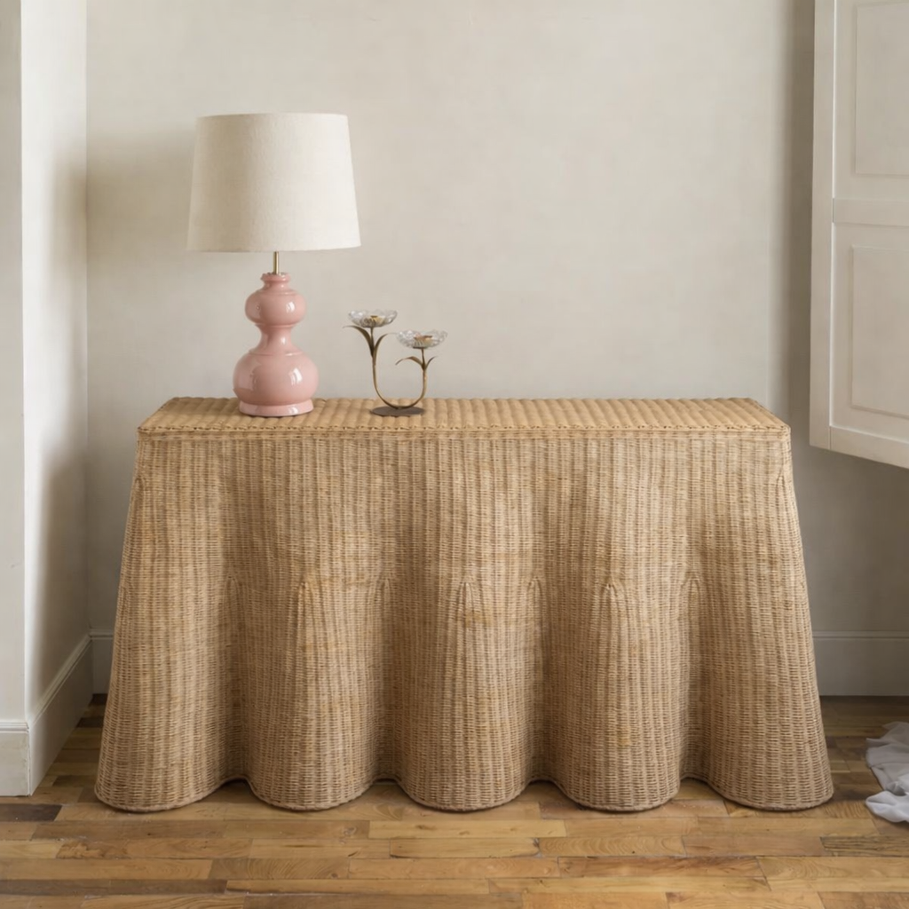Scalloped Rattan Console Table