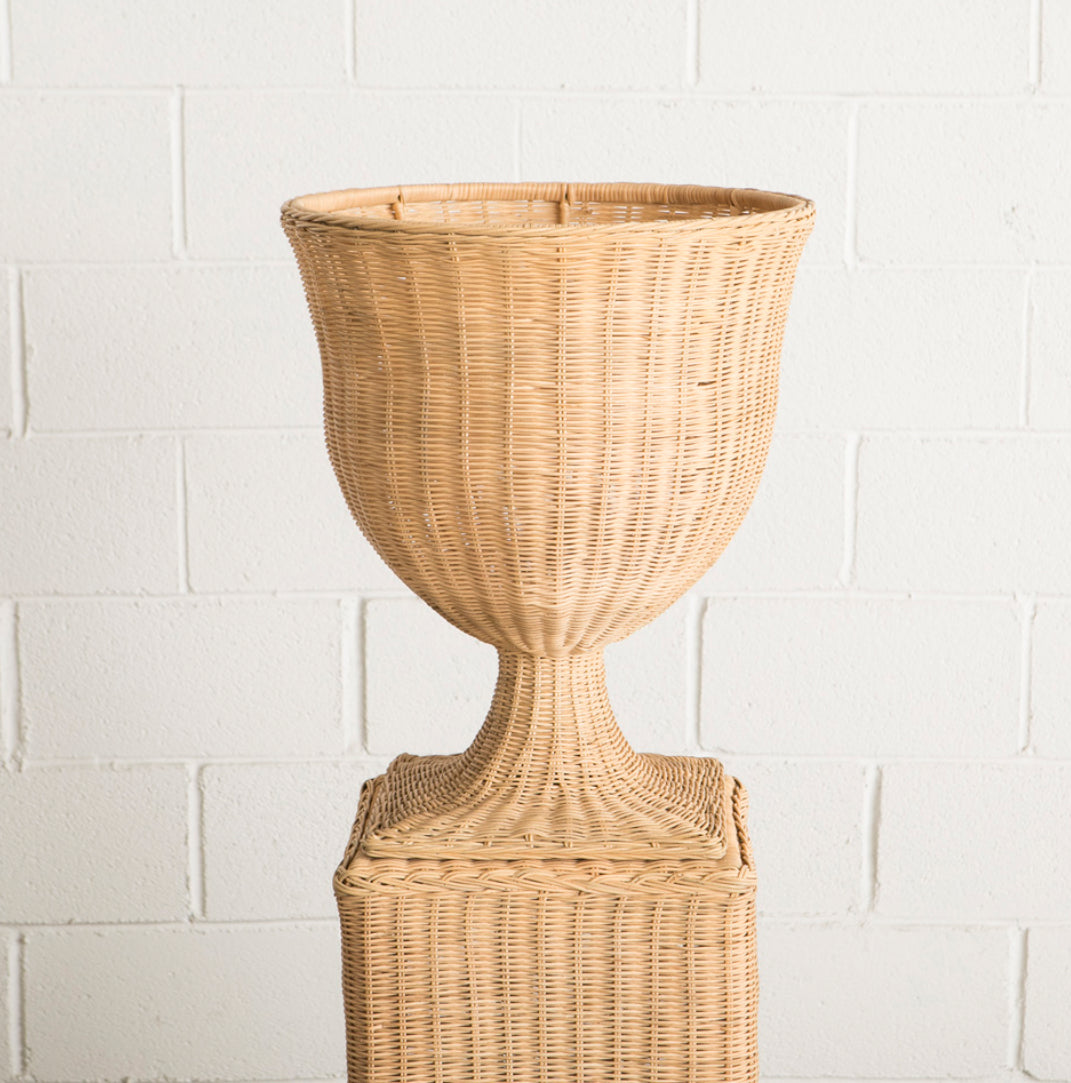 Rattan Urn on Pedestal - Amber + Willow