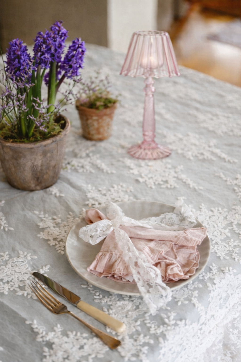 Pink Glass T light Holder