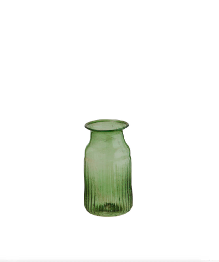 Recycled Ribbed Glass Vase - Amber + Willow
