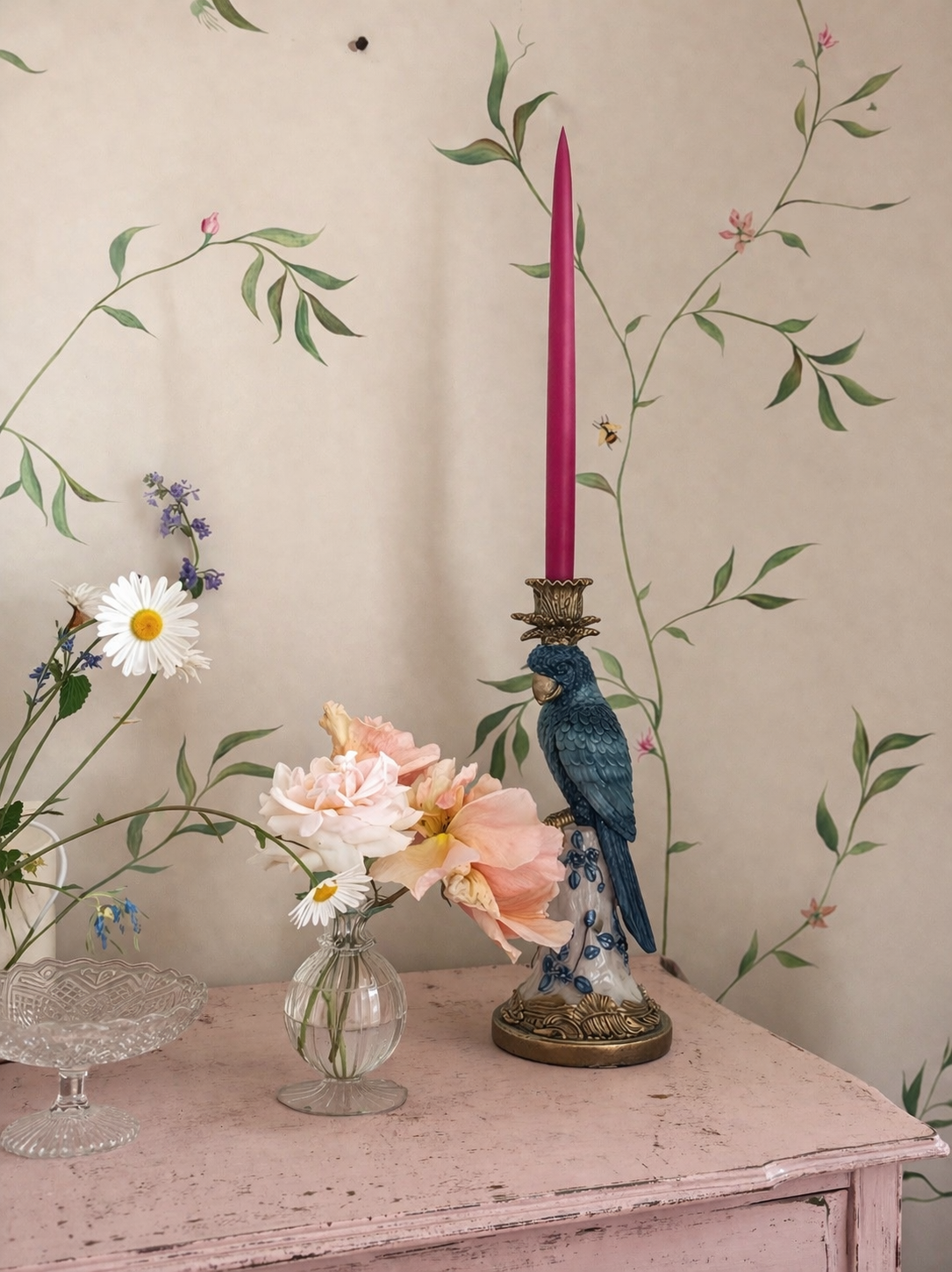 Blue Parrot Candle Holder - Amber + Willow