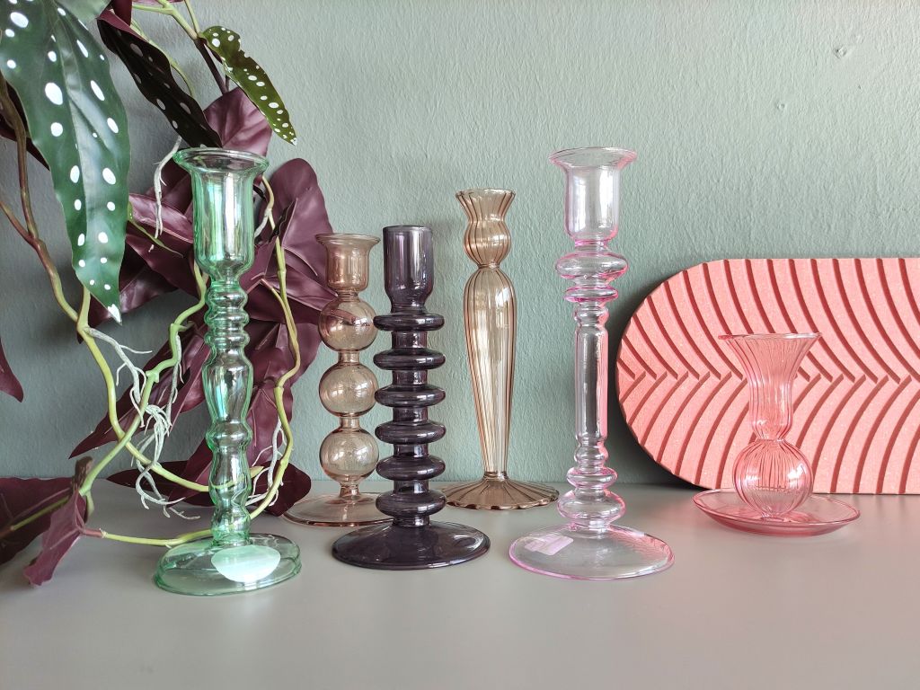 rose glass candle holder with tray