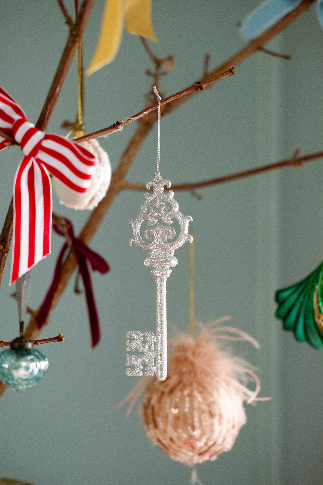Silver Glitter Key Ornament