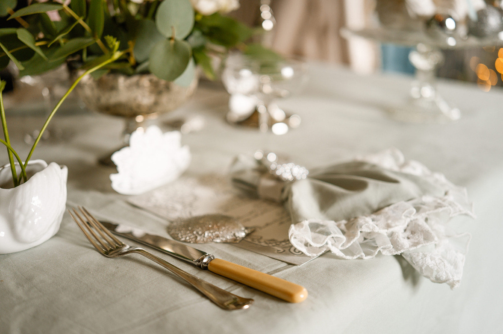 Ice Green Napkins With Italian Lace Trim
