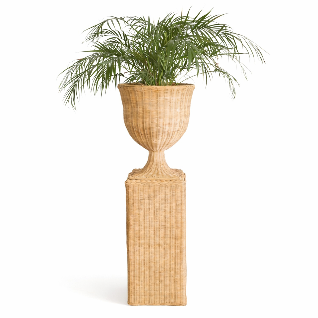 Rattan Urn on Pedestal - Amber + Willow