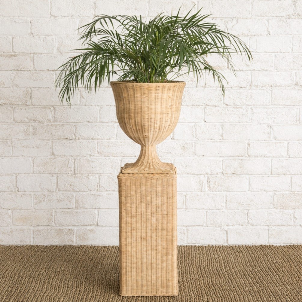 Rattan Urn on Pedestal - Amber + Willow