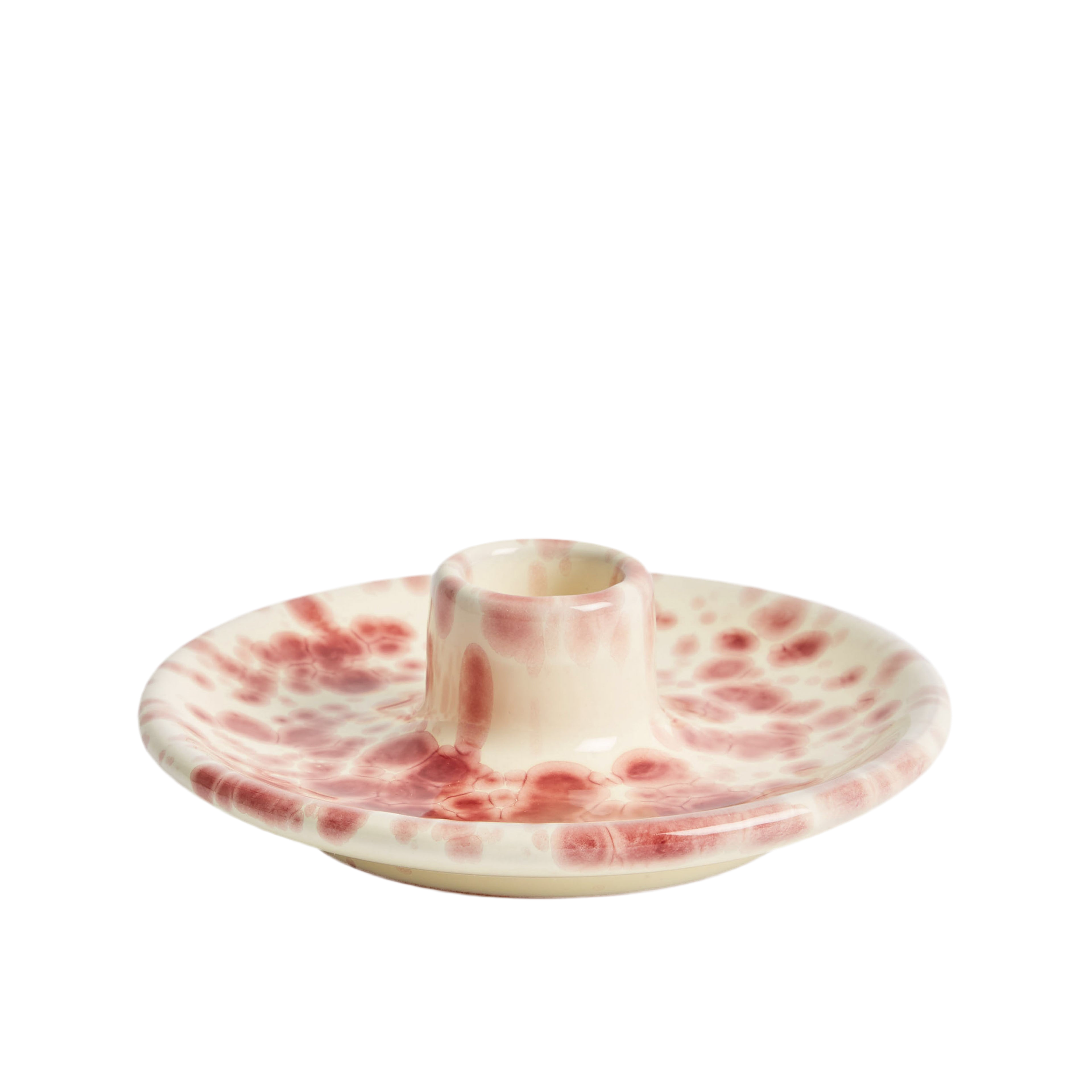 Italian Ceramic Splatter Candleholder Cranberry