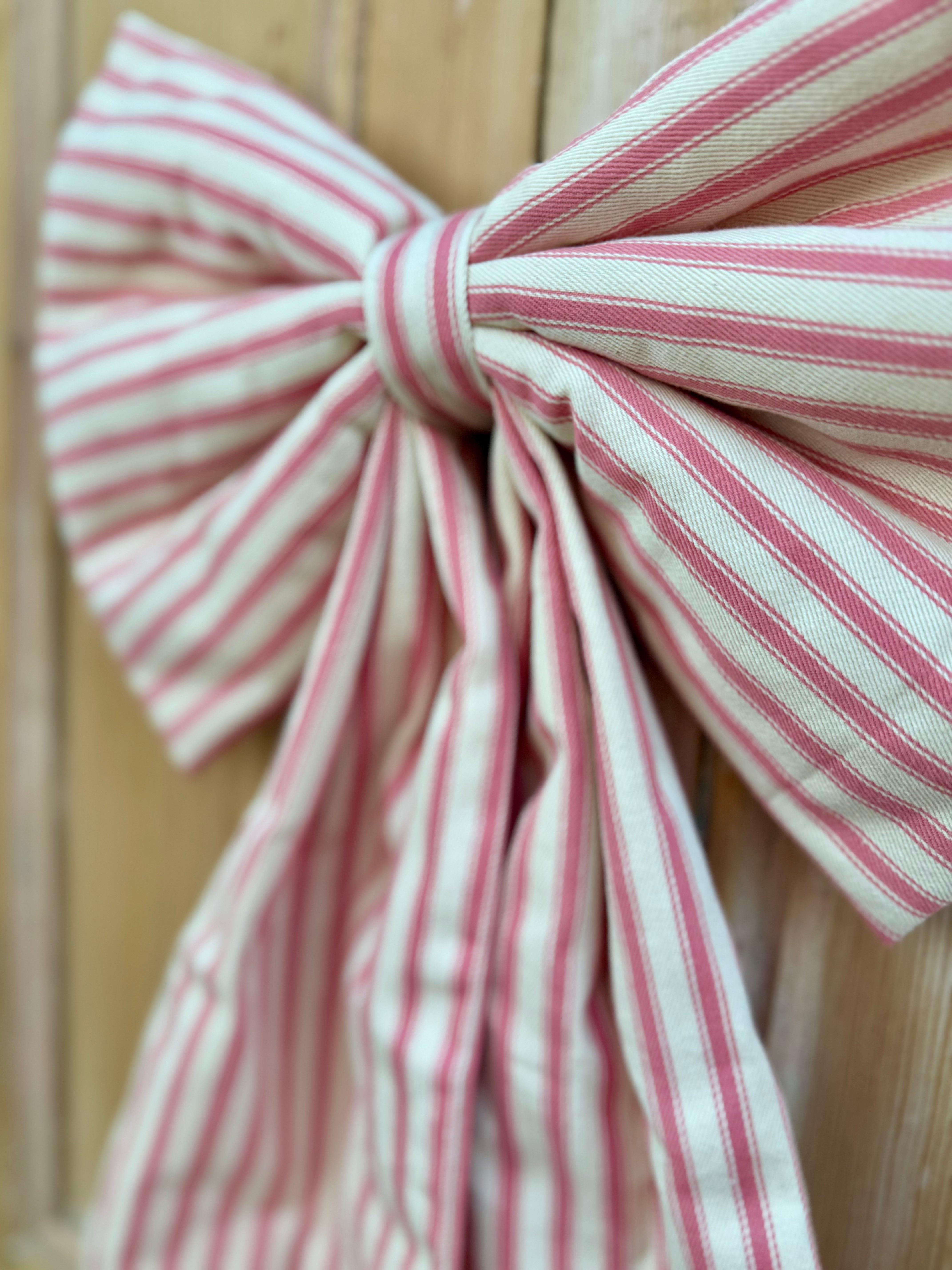 Pink Ticking Stripe Bow