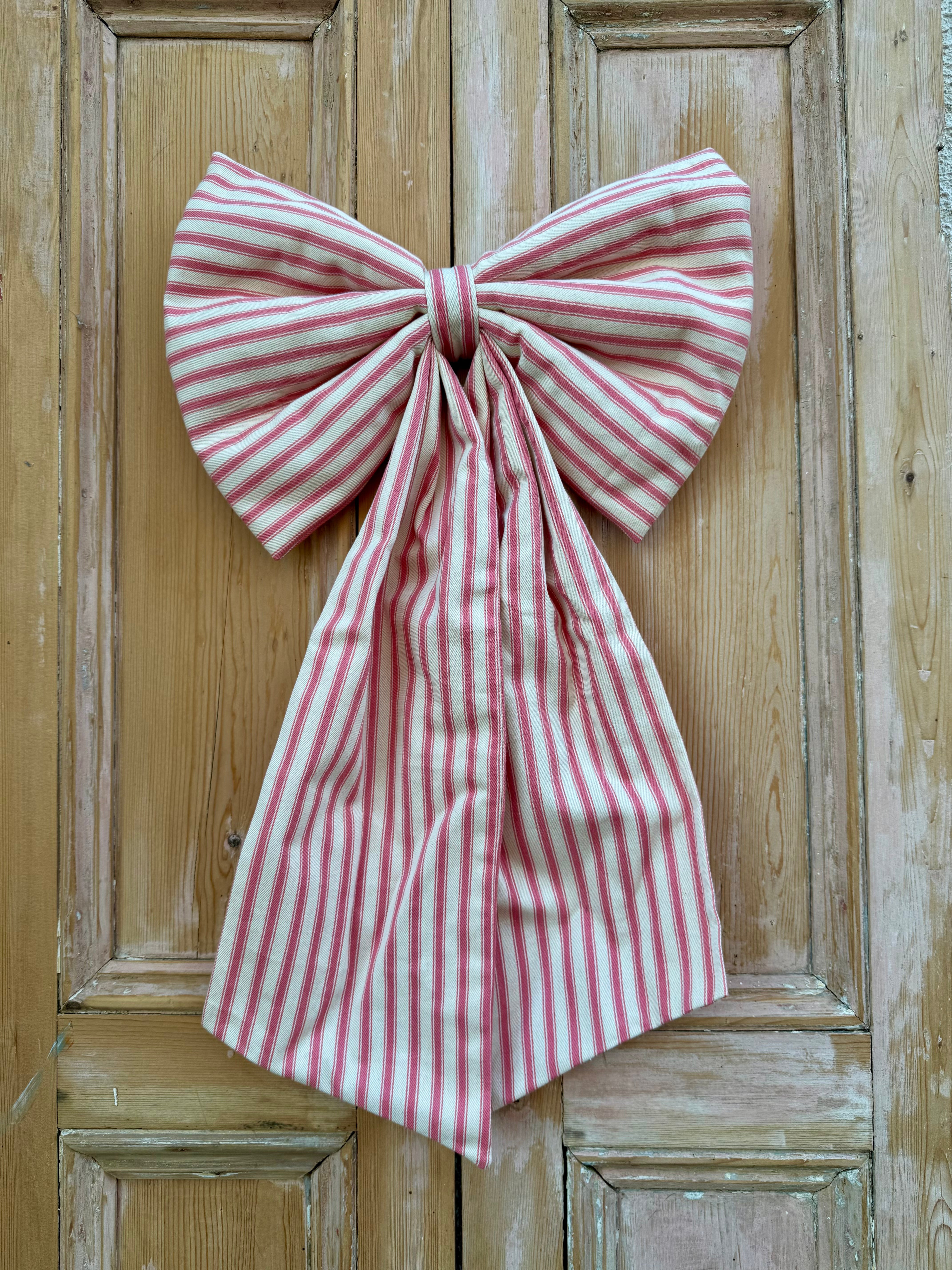 Pink Ticking Stripe Bow