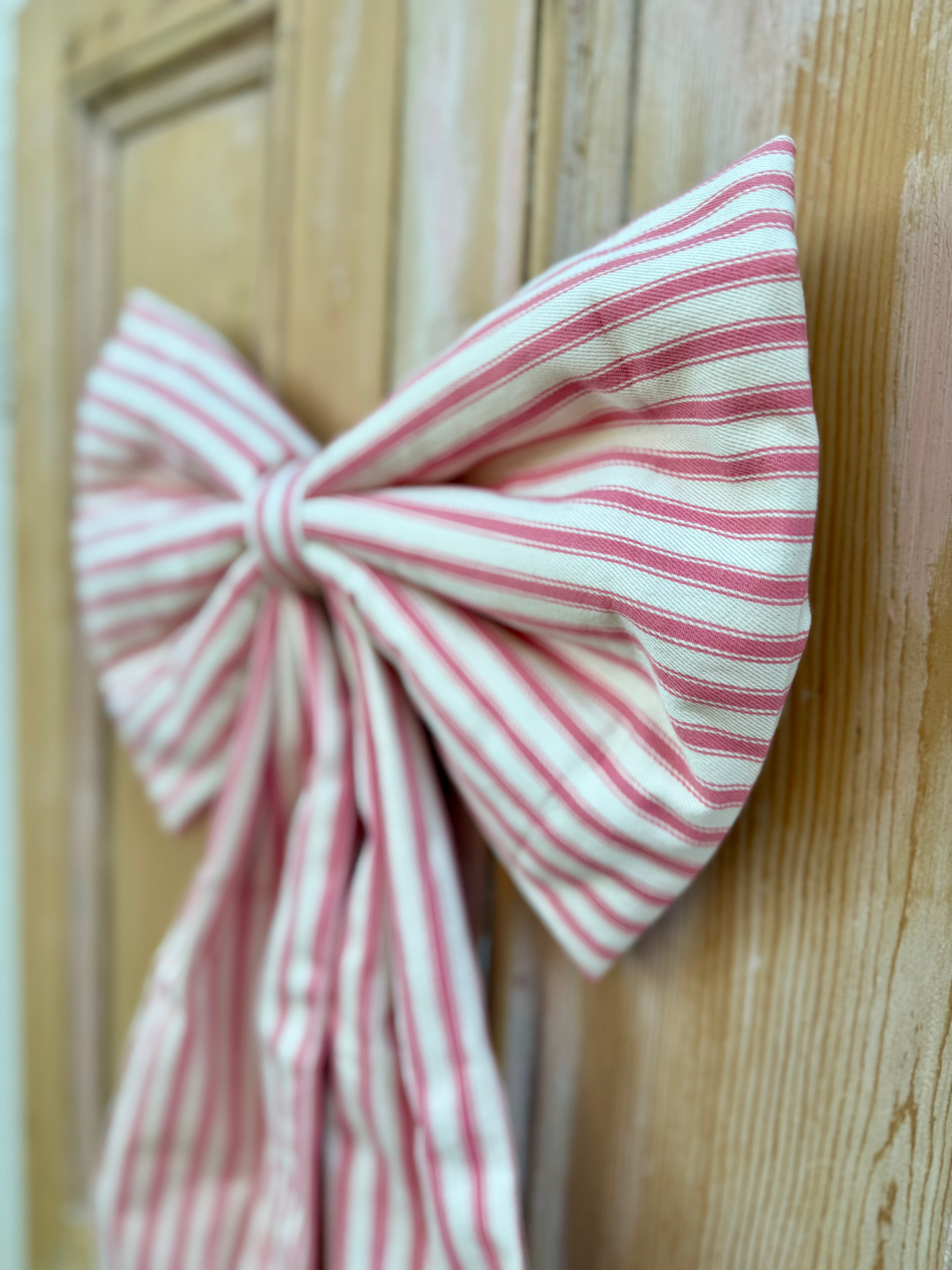 Pink Ticking Stripe Bow