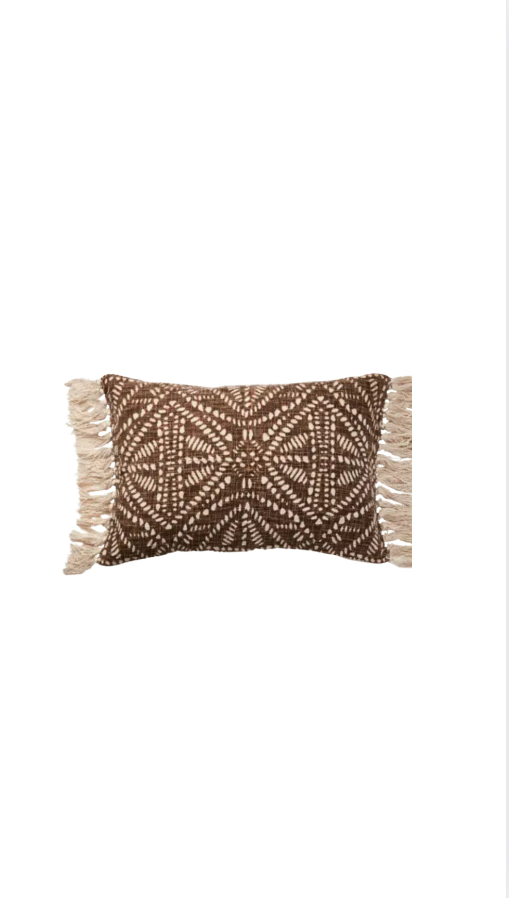 Brown Patterned Cushion With Fringes