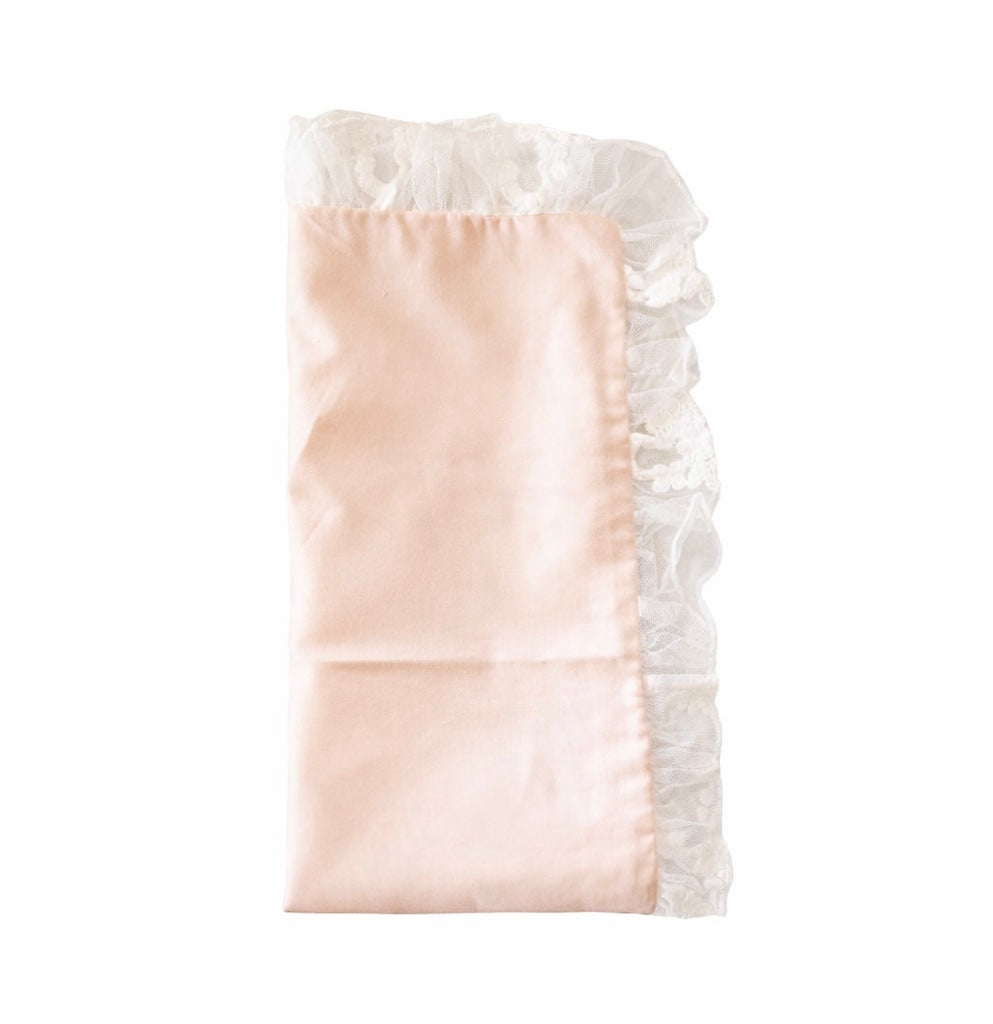 Italian Cotton Napkin in Blush With Lace Trim