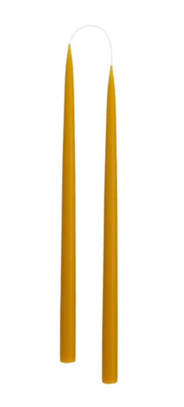 Two yellow candles on a white background
