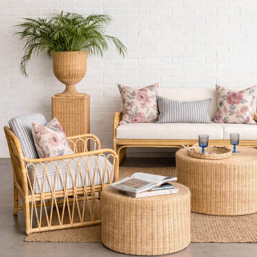 Rattan Urn on Pedestal - Amber + Willow