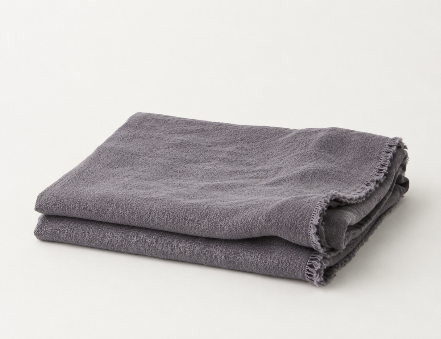 Charcoal Linen Tablecloth with Fringed Hem