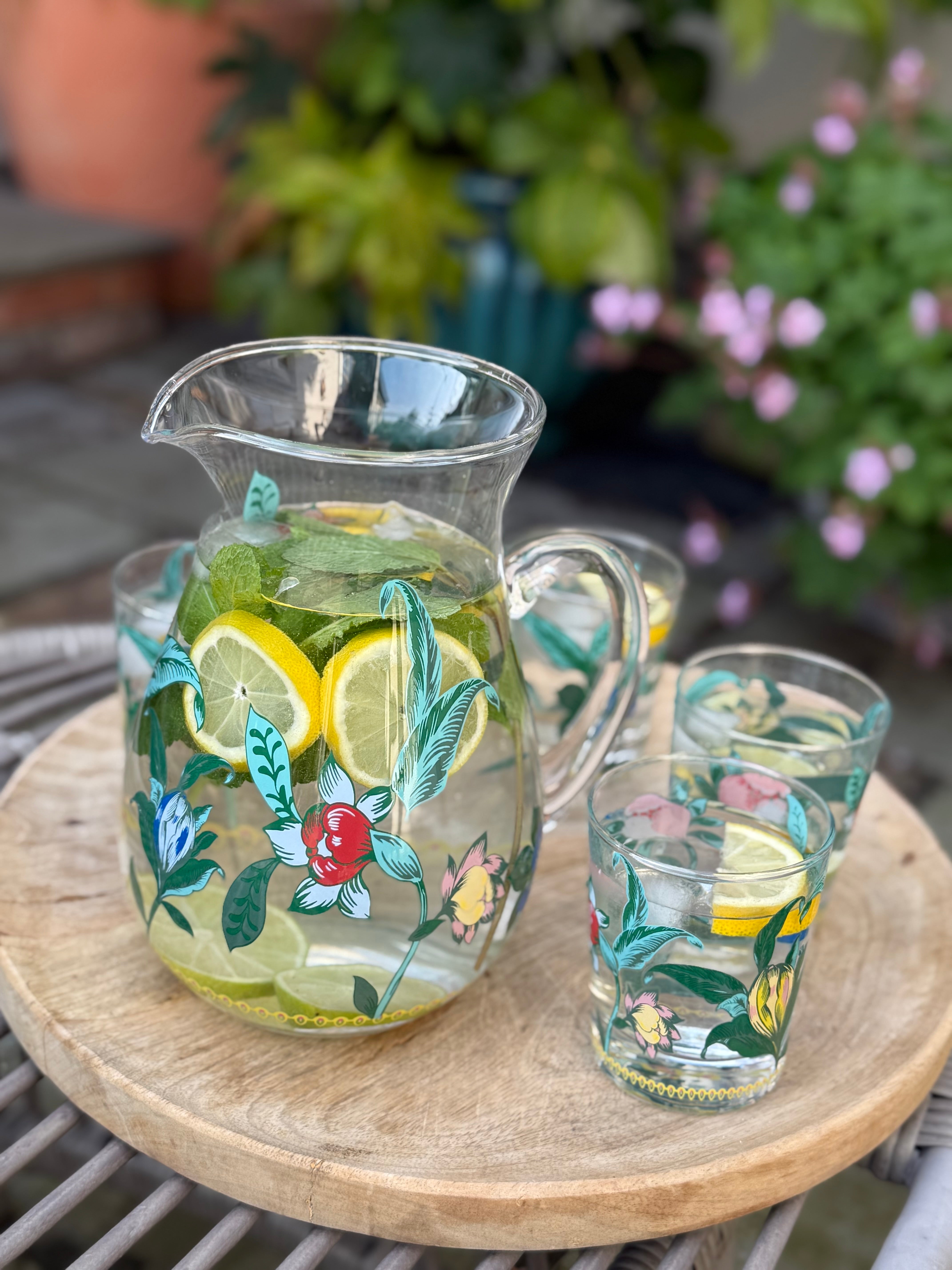 Botanical Print Glass Jug - Amber + Willow