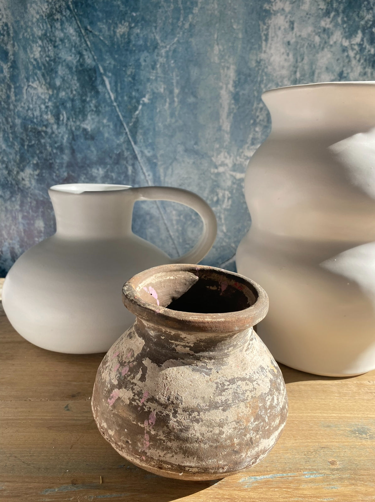 Matte White Stoneware Vase with Handle