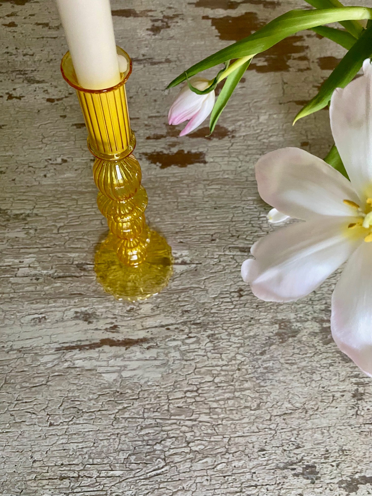 yellow glass candlestick