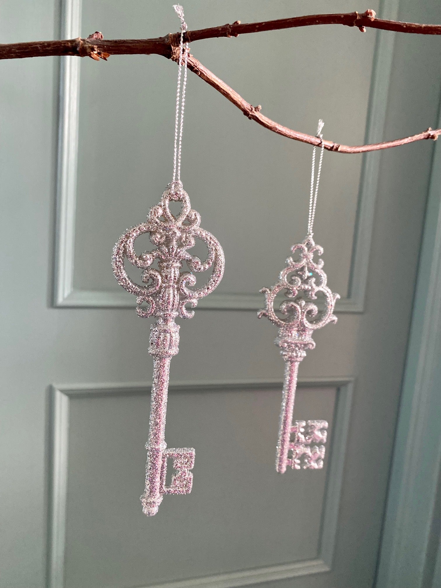 Silver Glitter Key Ornament