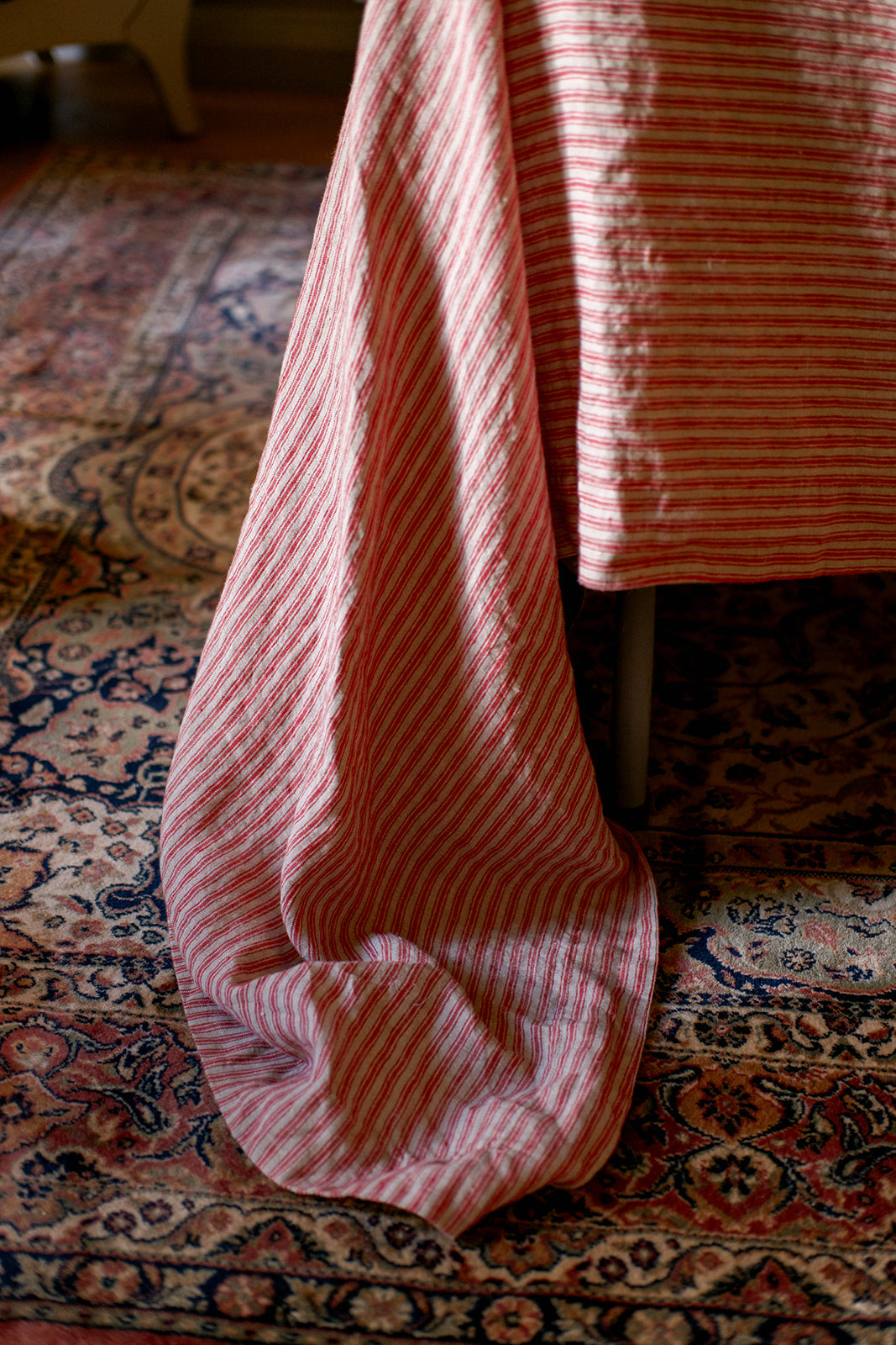 Red Ticking Stripe Linen Tablecloth
