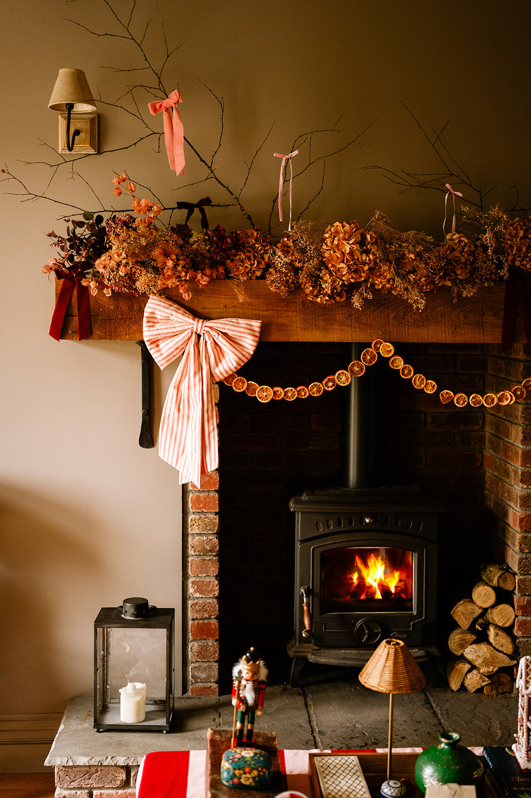 Pink Ticking Stripe Bow