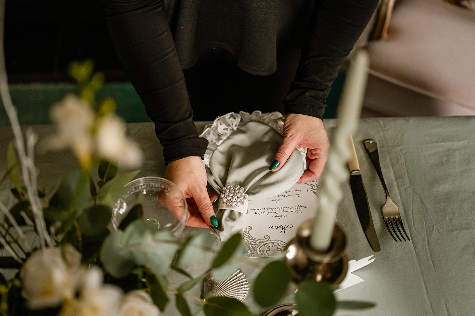 Ice Green Napkins With Italian Lace Trim