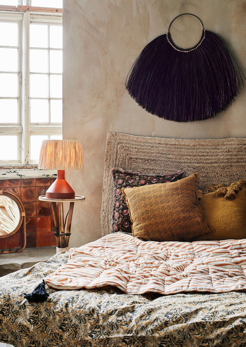 Olive printed throw with tassels from Amber + Willow