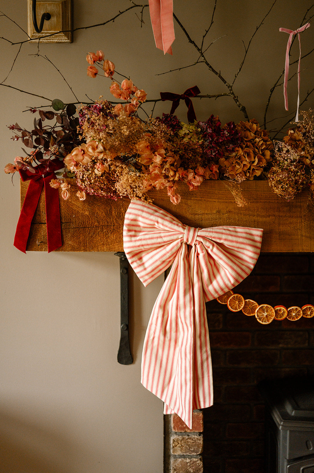 Pink Ticking Stripe Bow