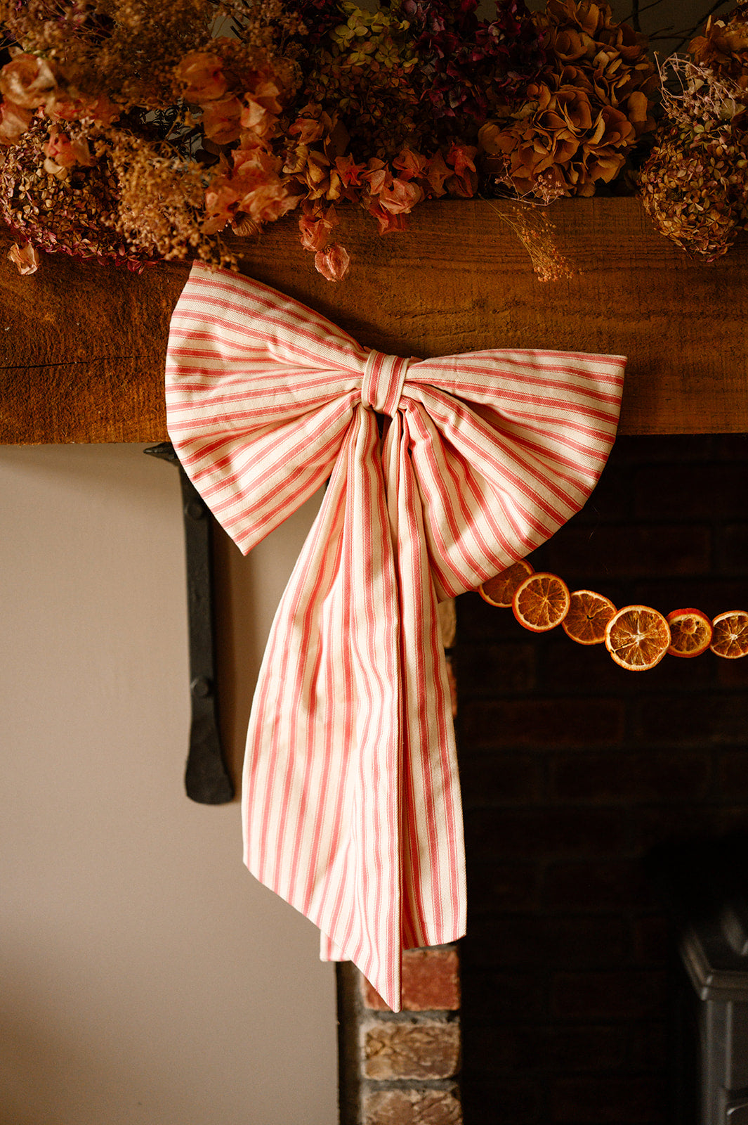 Pink Ticking Stripe Bow