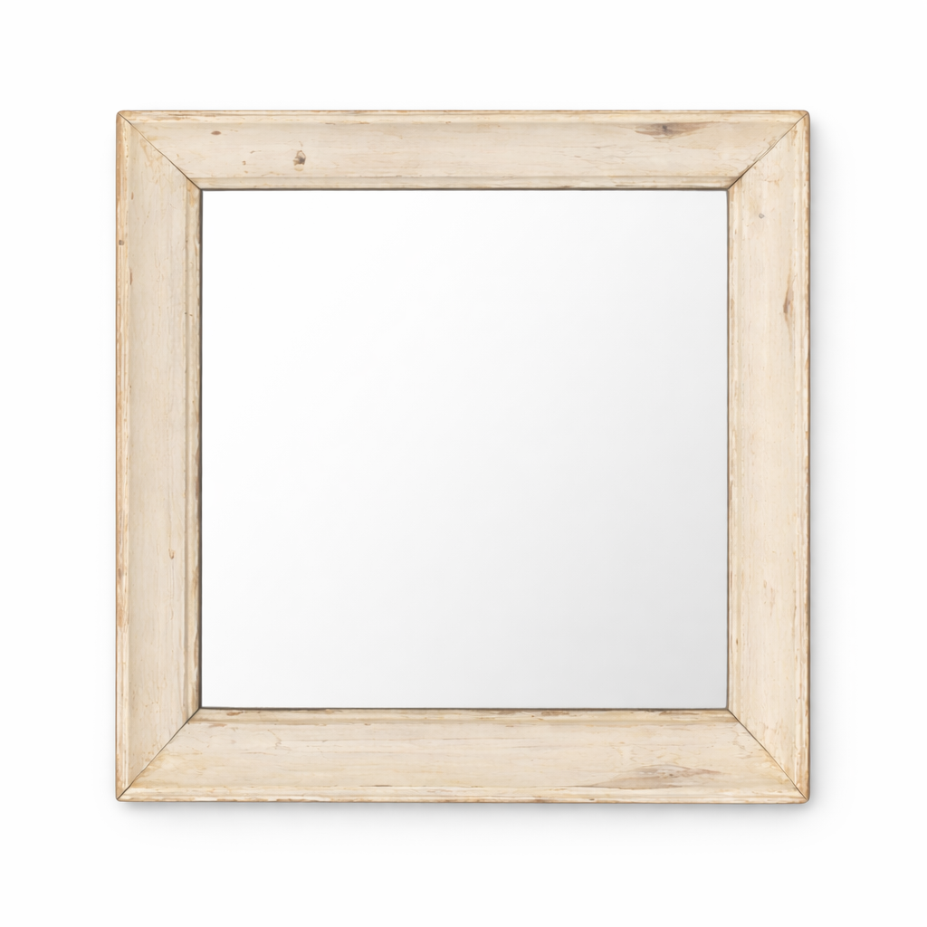 Reclaimed white wood mirror on white background