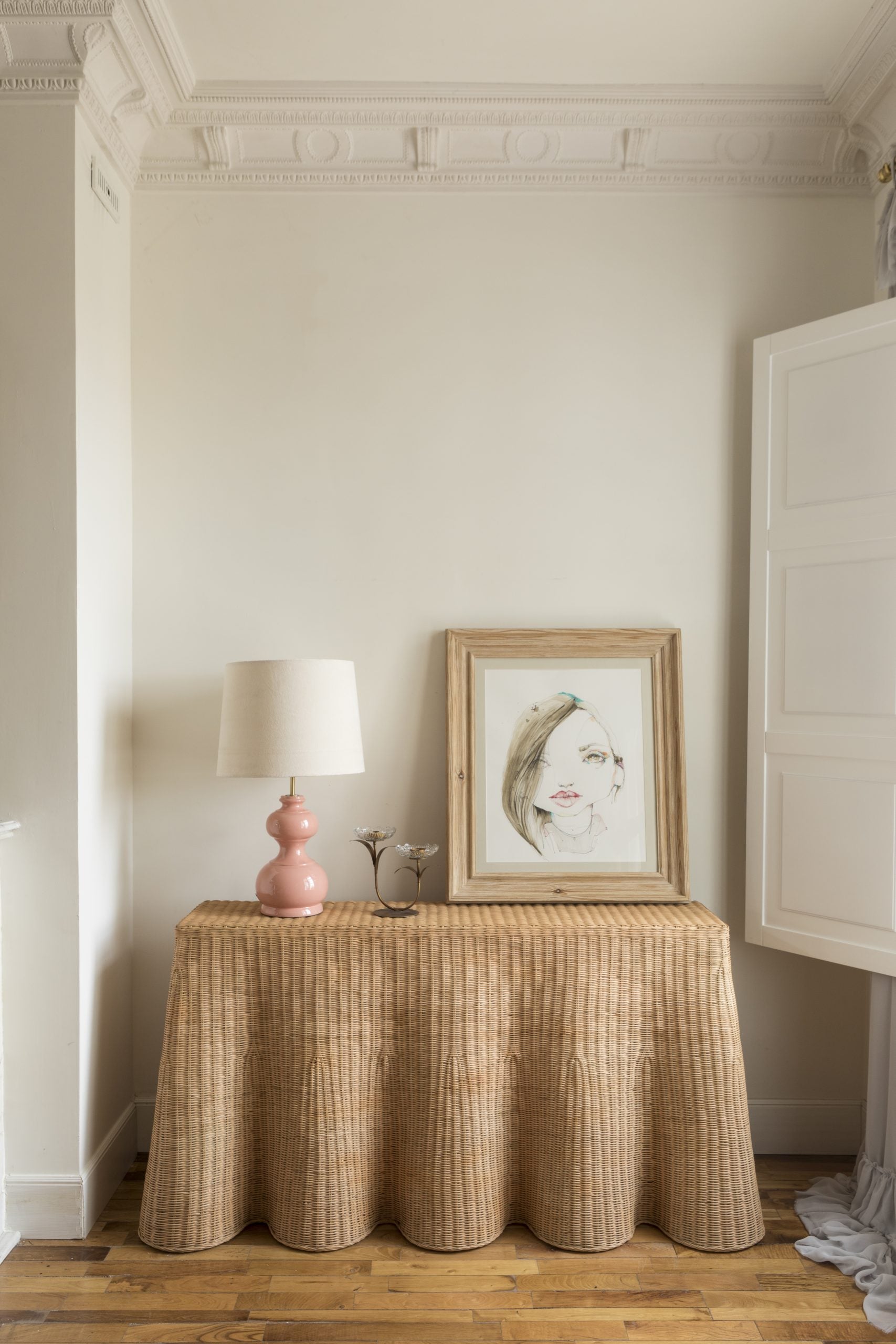 Scalloped Rattan Console Table