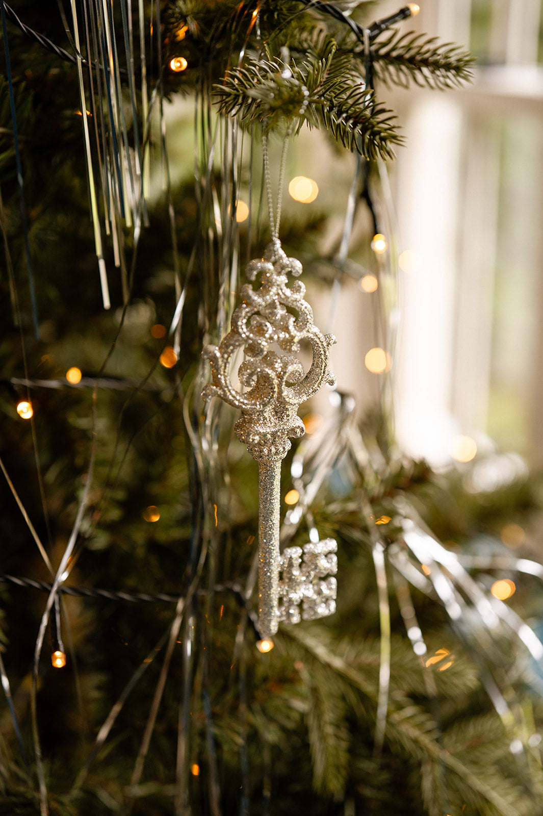 Silver Glitter Key Ornament
