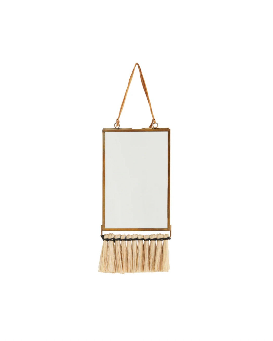 Small Hanging Mirror With Grass Fringe