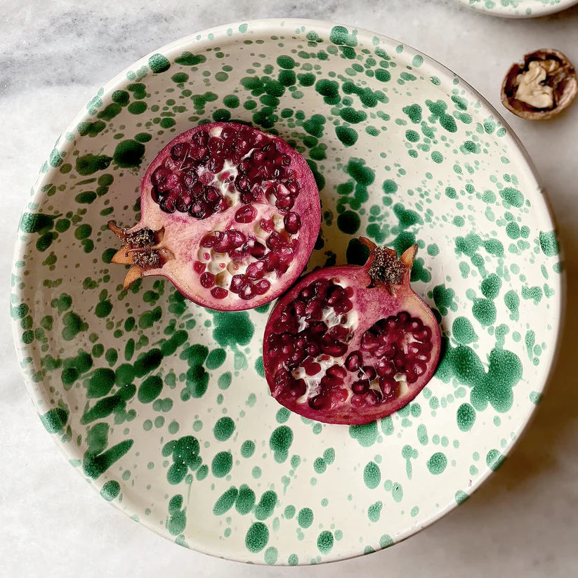 Italian ceramic green splatter salad bowl