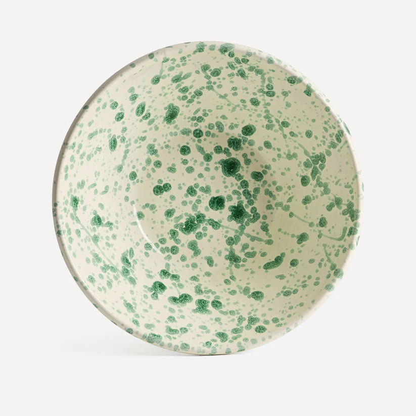 Italian ceramic green splatter salad bowl
