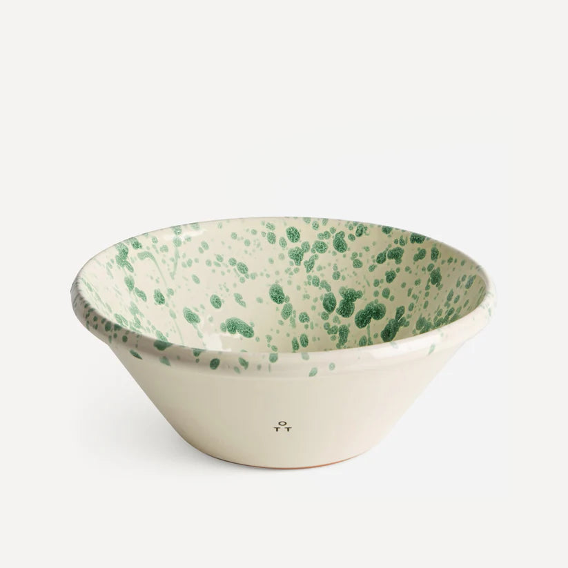 Italian ceramic green splatter salad bowl