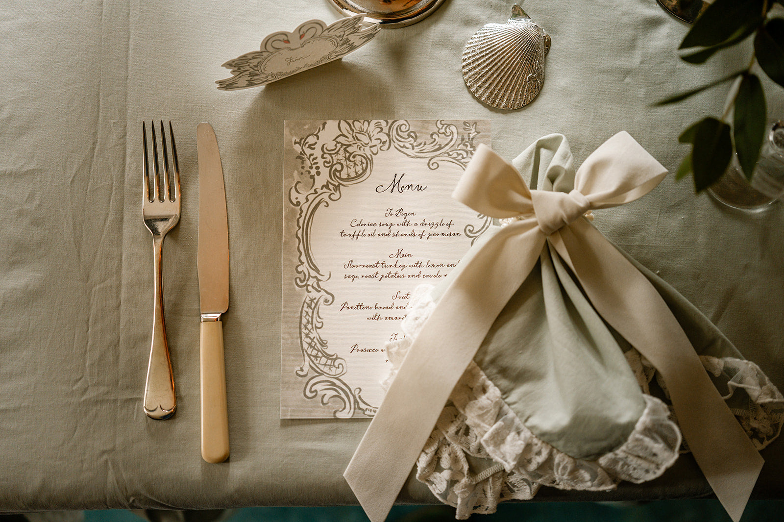 Ice Green Tablecloth With Italian Lace Trim