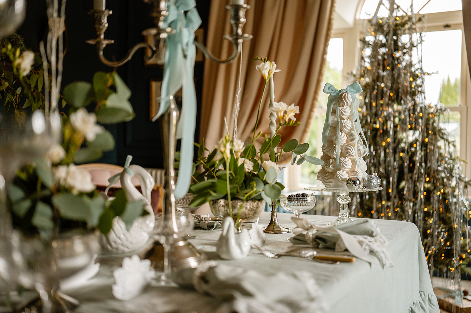 Swan Lake Christmas tablescape design at Amber and Willow