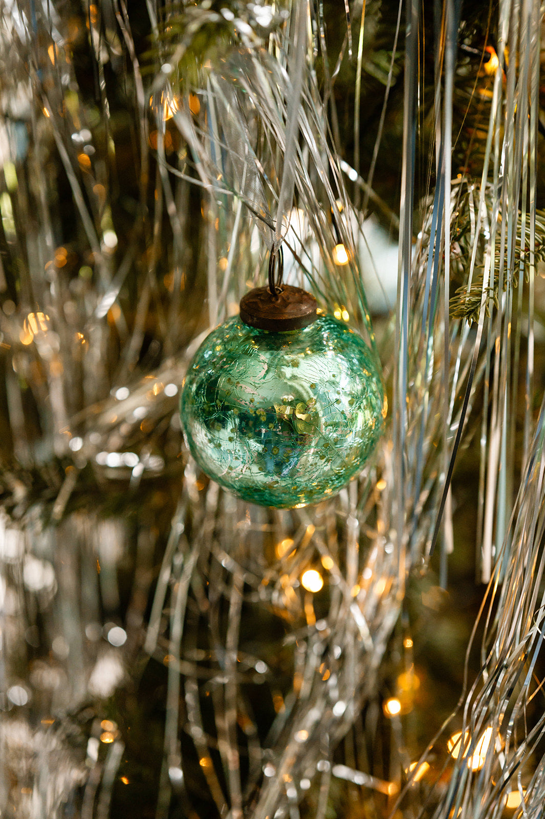 Turquoise Crackle Glass Bauble