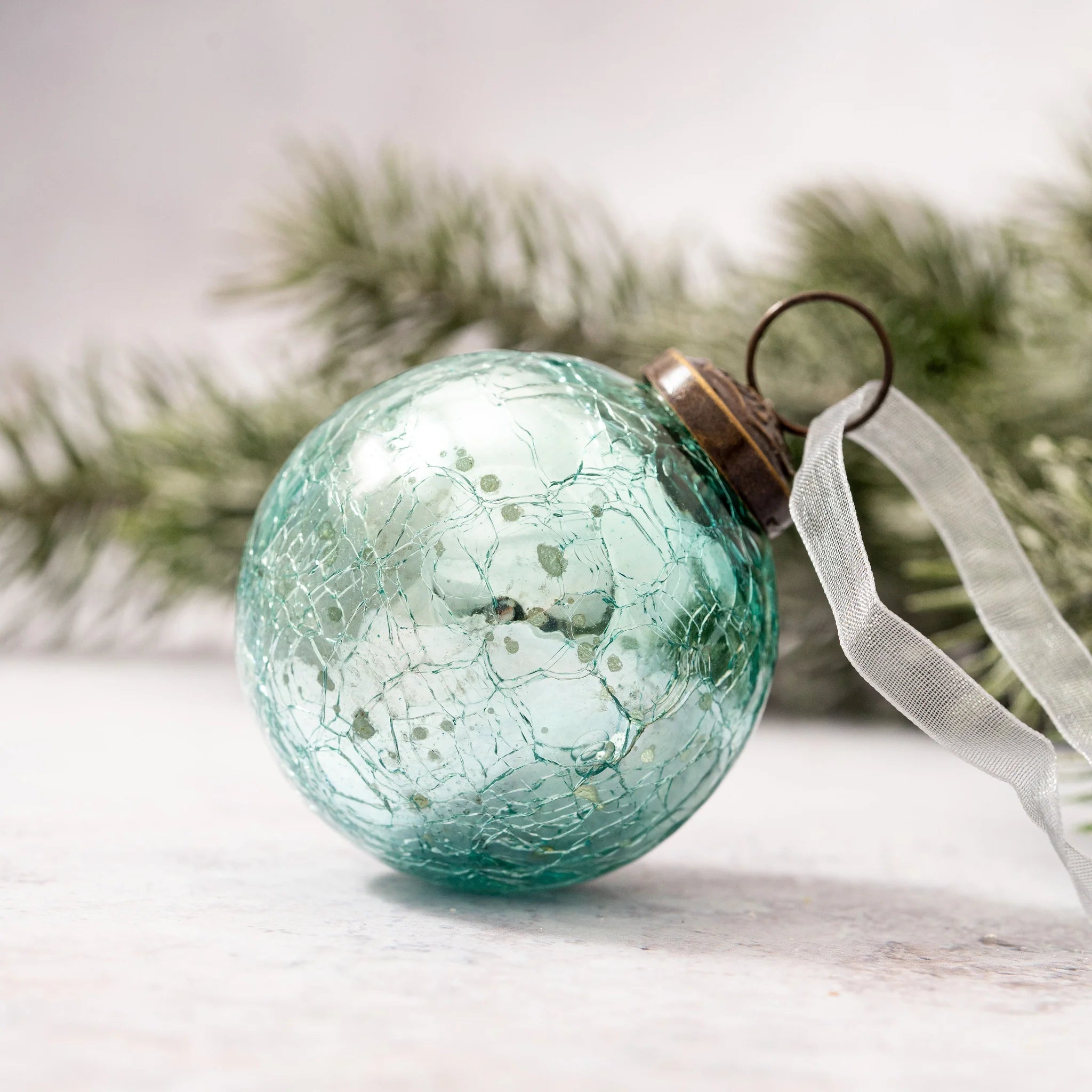 Turquoise Crackle Glass Bauble