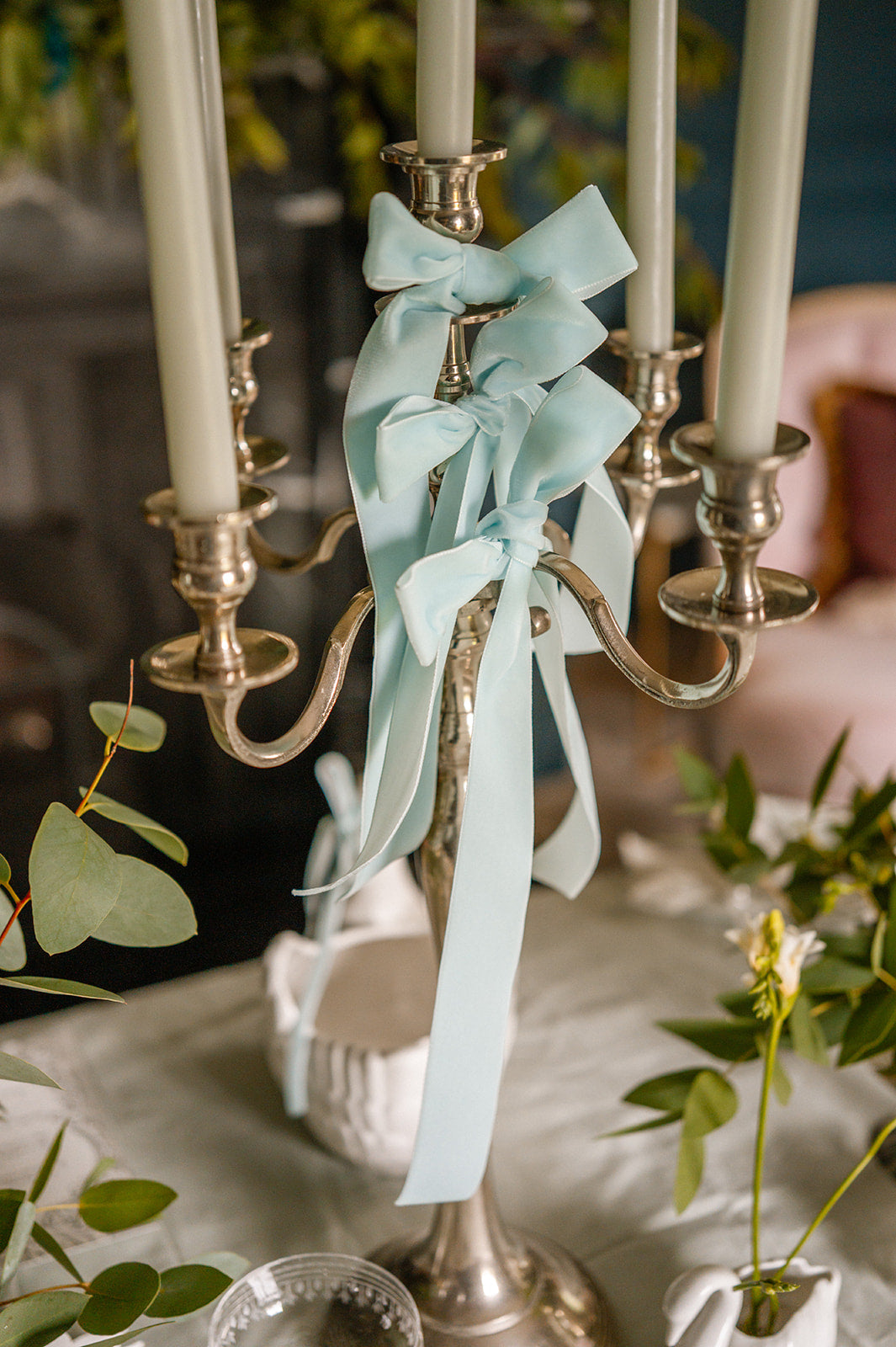 Turquoise Velvet Napkin Bows, Set of 4