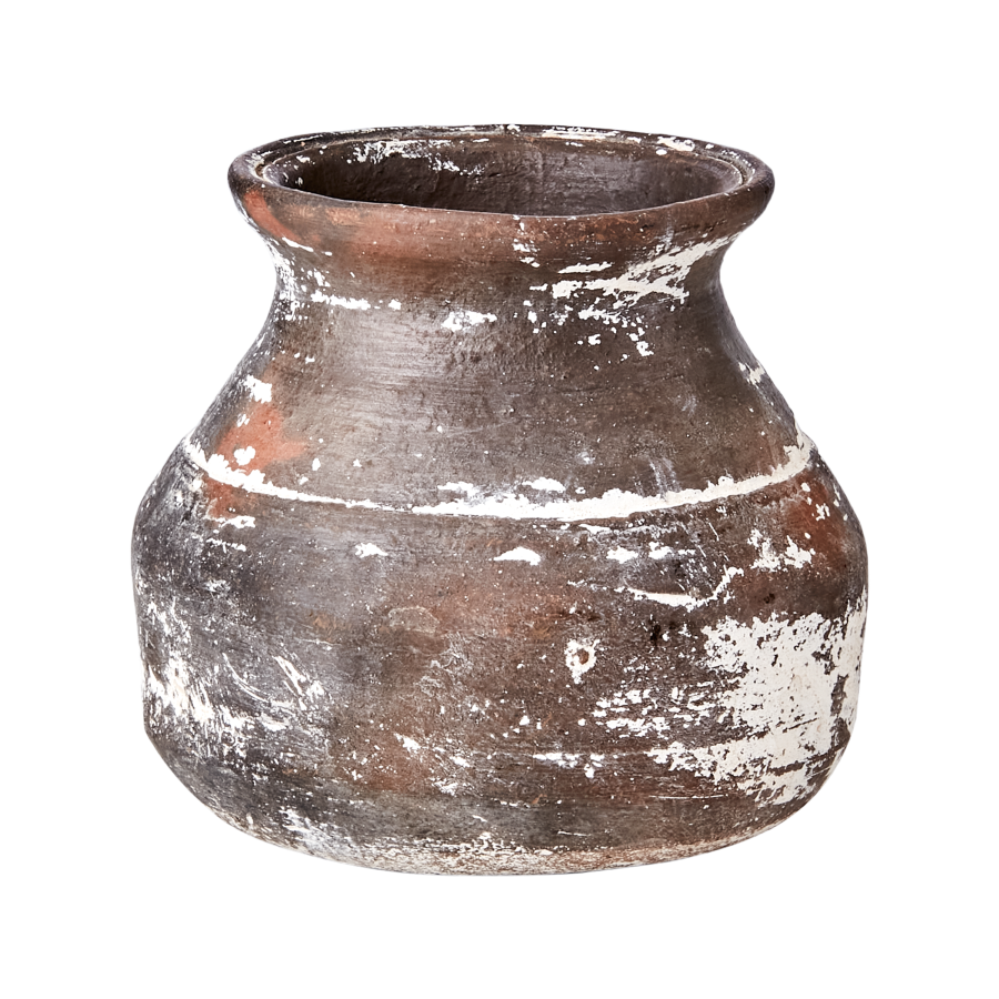 Distressed white and brown pot on a transparent background