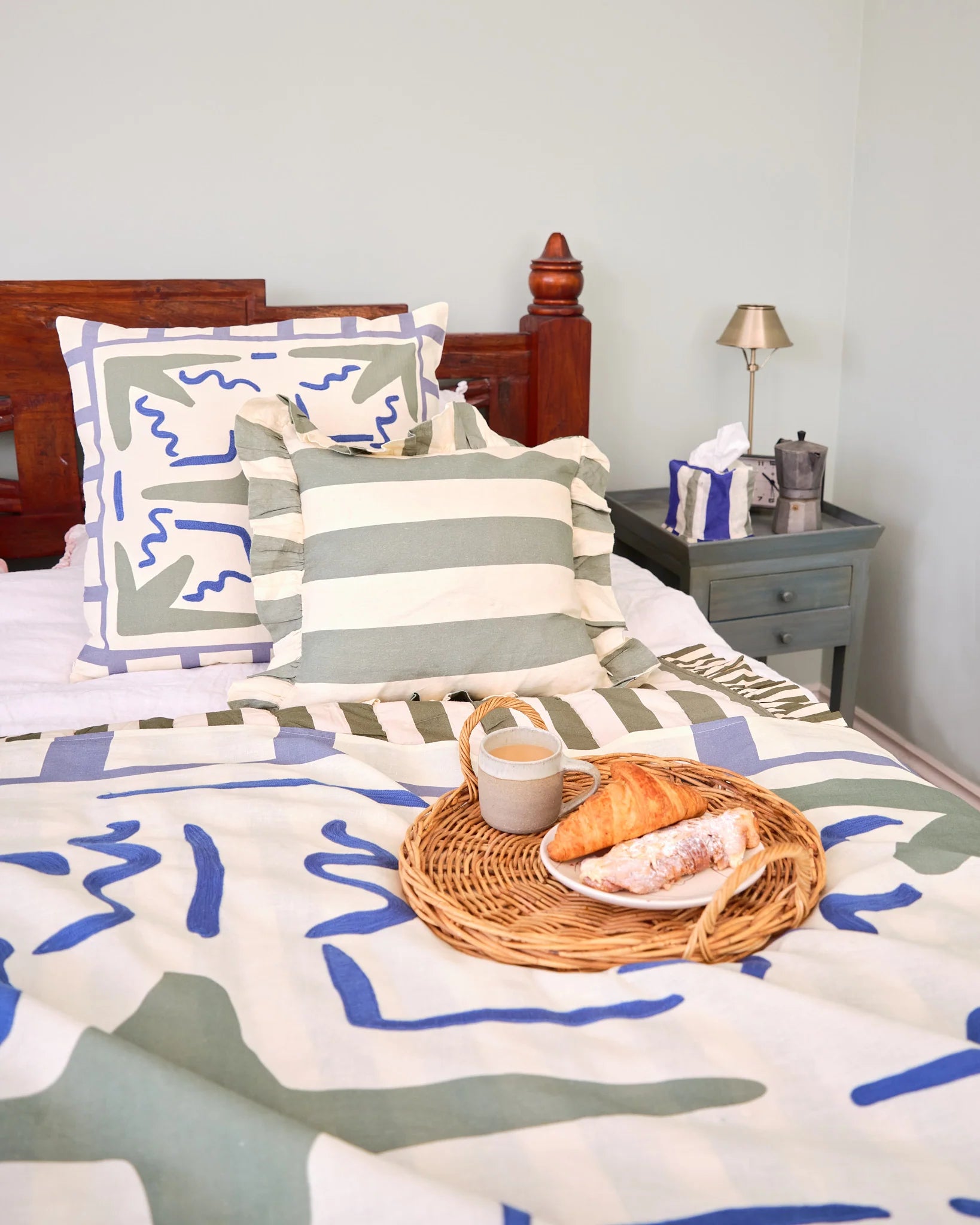 Sea Green Stripe Ruffle Cushion Cover, Amuse La Bouche